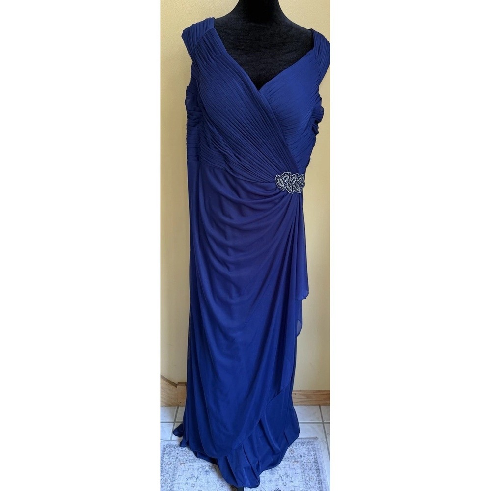 Alex Evening Off Shoulder Full Length Dress 18 Navy Wedding Bling Formal NWT